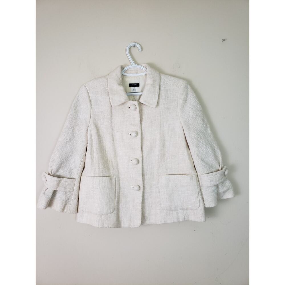 J. Crew Womens Blazer Jacket Size 8 Cream Linen Blend Tweed Office Siren